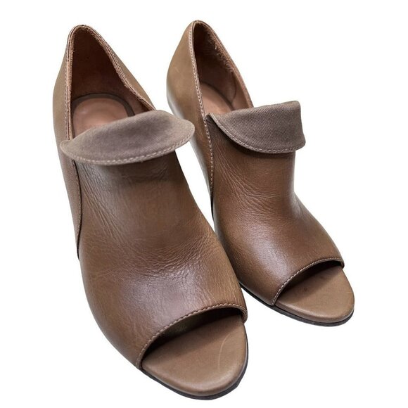 Anthropologie Fortress of Inca Heels Bootie Open Toe Size 6 Camel Brown - Picture 3 of 11